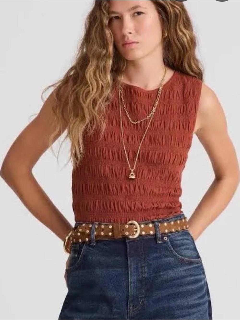 Madewell Rust Textured Smocked Tank